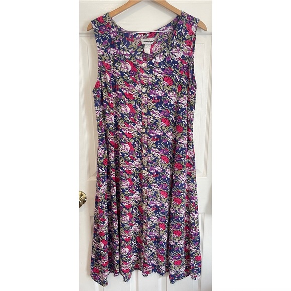 90s Vintage Floral Midi Dress Anthony Richards Pockets Full Button Cottagecore - Picture 1 of 8